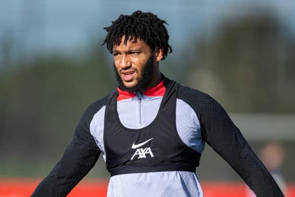 LIVERPOOL, ENGLAND - Tuesday, October 25, 2022: Liverpool's Joe Gomez during a training session at the AXA Training Centre ahead of the UEFA Champions League Group A matchday 5 game between AFC Ajax and Liverpool FC. (Pic by Jessica Hornby/Propaganda)