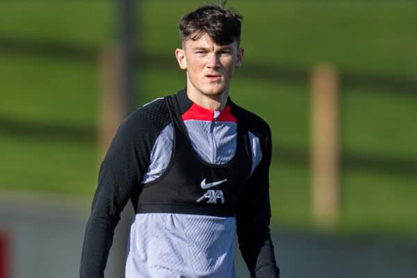 LIVERPOOL, ENGLAND - Tuesday, October 25, 2022: Liverpool's Calvin Ramsay during a training session at the AXA Training Centre ahead of the UEFA Champions League Group A matchday 5 game between AFC Ajax and Liverpool FC. (Pic by Jessica Hornby/Propaganda)