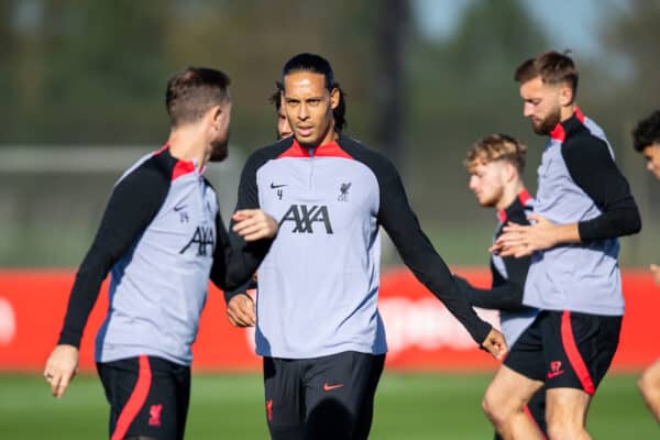 LIVERPOOL, ENGLAND - Tuesday, October 25, 2022: Liverpool's Virgil van Dijk during a training session at the AXA Training Centre ahead of the UEFA Champions League Group A matchday 5 game between AFC Ajax and Liverpool FC. (Pic by Jessica Hornby/Propaganda)