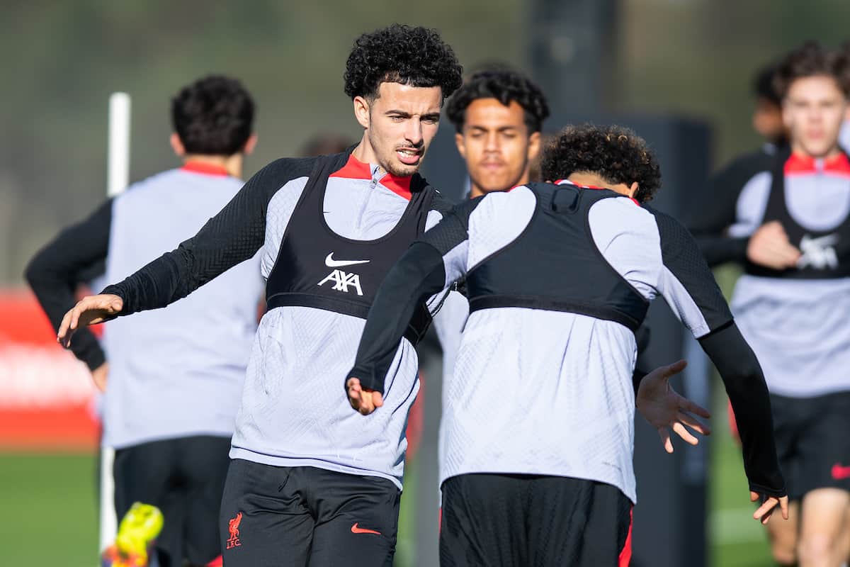 LIVERPOOL, ENGLAND - Tuesday, October 25, 2022: Liverpool's Curtis Jones during a training session at the AXA Training Centre ahead of the UEFA Champions League Group A matchday 5 game between AFC Ajax and Liverpool FC. (Pic by Jessica Hornby/Propaganda)