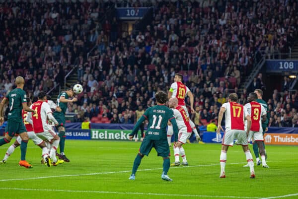 AMSTERDAM, THE NETHERLANDS - Wednesday, October 26, 2022: Liverpool's Darwin Núñez scores the second goal during the UEFA Champions League Group A matchday 5 game between AFC Ajax and Liverpool FC at the Amsterdam Arena. (Pic by David Rawcliffe/Propaganda)