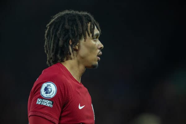 LIVERPOOL, ENGLAND - Saturday, October 29, 2022: Liverpool's Trent Alexander-Arnold during the FA Premier League match between Liverpool FC and Leeds United FC at Anfield. (Pic by David Rawcliffe/Propaganda)