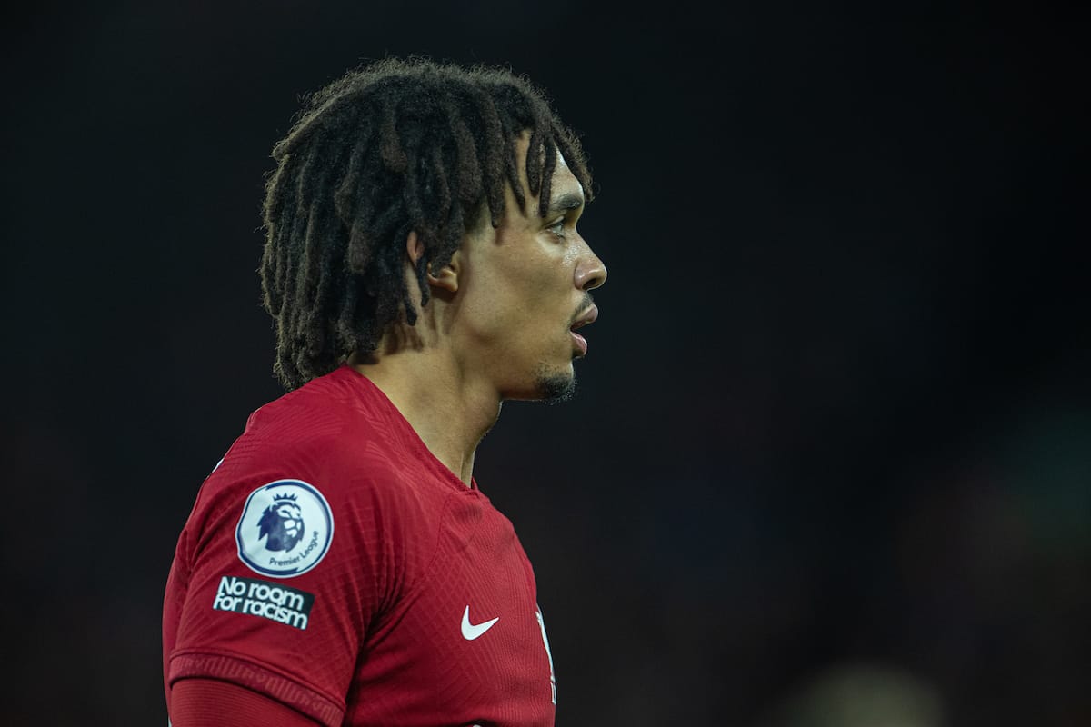 LIVERPOOL, ENGLAND - Saturday, October 29, 2022: Liverpool's Trent Alexander-Arnold during the FA Premier League match between Liverpool FC and Leeds United FC at Anfield. (Pic by David Rawcliffe/Propaganda)