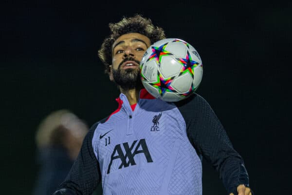 LIVERPOOL, ENGLAND - Monday, October 31, 2022: Liverpool's Mohamed Salah during a training session at the AXA Training Centre ahead of the UEFA Champions League Group A matchday 6 game between Liverpool FC and SSC Napoli. (Pic by David Rawcliffe/Propaganda)