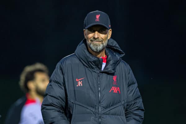 LIVERPOOL, ENGLAND - Monday, October 31, 2022: Liverpool's manager Jürgen Klopp during a training session at the AXA Training Centre ahead of the UEFA Champions League Group A matchday 6 game between Liverpool FC and SSC Napoli. (Pic by David Rawcliffe/Propaganda)