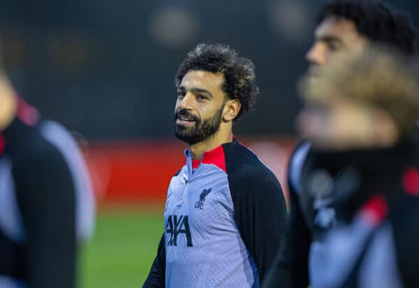 LIVERPOOL, ENGLAND - Monday, October 31, 2022: Liverpool's Mohamed Salah during a training session at the AXA Training Centre ahead of the UEFA Champions League Group A matchday 6 game between Liverpool FC and SSC Napoli. (Pic by David Rawcliffe/Propaganda)