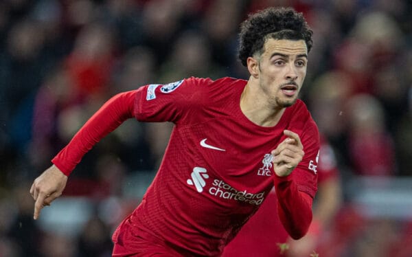 LIVERPOOL, ENGLAND - Tuesday, November 1, 2022: Liverpool's Curtis Jones during the UEFA Champions League Group A matchday 6 game between Liverpool FC and SSC Napoli at Anfield. (Pic by David Rawcliffe/Propaganda)