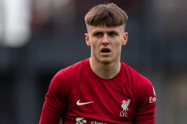 LIVERPOOL, ENGLAND - Tuesday, November 1, 2022: Liverpool's Ben Doak during the UEFA Youth League Group A Matchday 6 game between Liverpool FC Under-19's and SSC Napoli Under-19's at the Liverpool Academy. (Pic by Jessica Hornby/Propaganda)