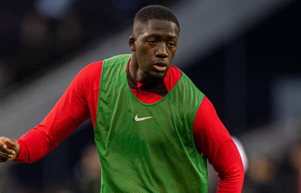 LONDON, ENGLAND - Sunday, November 6, 2022: Liverpool's Ibrahima Konaté during the pre-match warm-up before the FA Premier League match between Tottenham Hotspur FC and Liverpool FC at the Tottenham Hotspur Stadium. (Pic by David Rawcliffe/Propaganda)