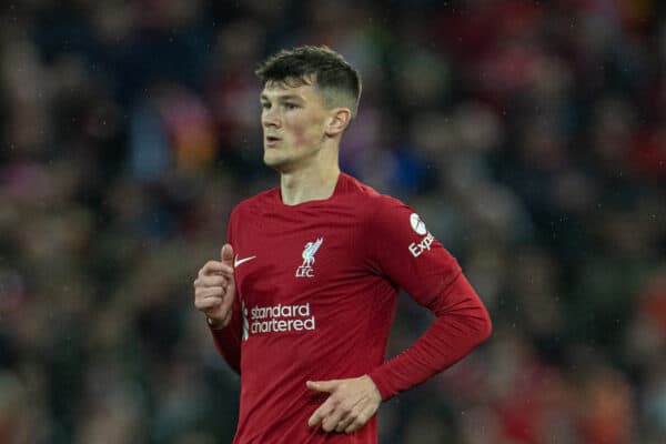 LIVERPOOL, ENGLAND - Wednesday, November 9, 2022: Liverpool's Calvin Ramsay during the Football League Cup 3rd Round match between Liverpool FC and Derby County FC at Anfield. (Pic by David Rawcliffe/Propaganda)