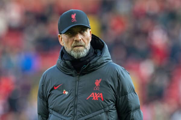 LIVERPOOL, ENGLAND - Saturday, November 12, 2022: Liverpool's manager Jürgen Klopp befopre the FA Premier League match between Liverpool FC and Southampton FC at Anfield. (Pic by David Rawcliffe/Propaganda)