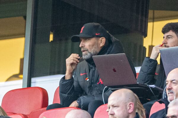 LIVERPOOL, ENGLAND - Saturday, November 12, 2022: Liverpool's manager Jürgen Klopp during the FA Premier League match between Liverpool FC and Southampton FC at Anfield. (Pic by David Rawcliffe/Propaganda)