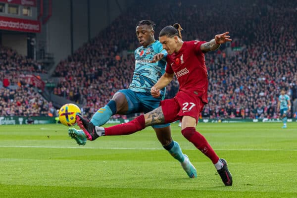 LIVERPOOL, ENGLAND - Saturday, November 12, 2022: Liverpool's Darwin Núñez during the FA Premier League match between Liverpool FC and Southampton FC at Anfield. (Pic by David Rawcliffe/Propaganda)