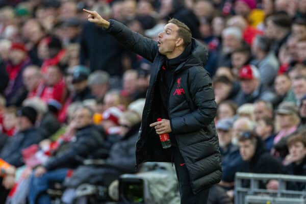 LIVERPOOL, ENGLAND - Saturday, November 12, 2022: Liverpool's first-team development coach Pepijn Lijnders during the FA Premier League match between Liverpool FC and Southampton FC at Anfield. (Pic by David Rawcliffe/Propaganda)