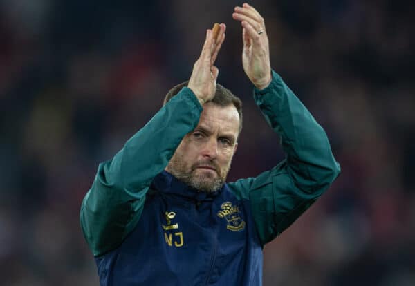 LIVERPOOL, ENGLAND - Saturday, November 12, 2022: Southampton's manager Nathan Jones waves to supporters after the FA Premier League match between Liverpool FC and Southampton FC at Anfield. Liverpool won 3-1. (Pic by David Rawcliffe/Propaganda)