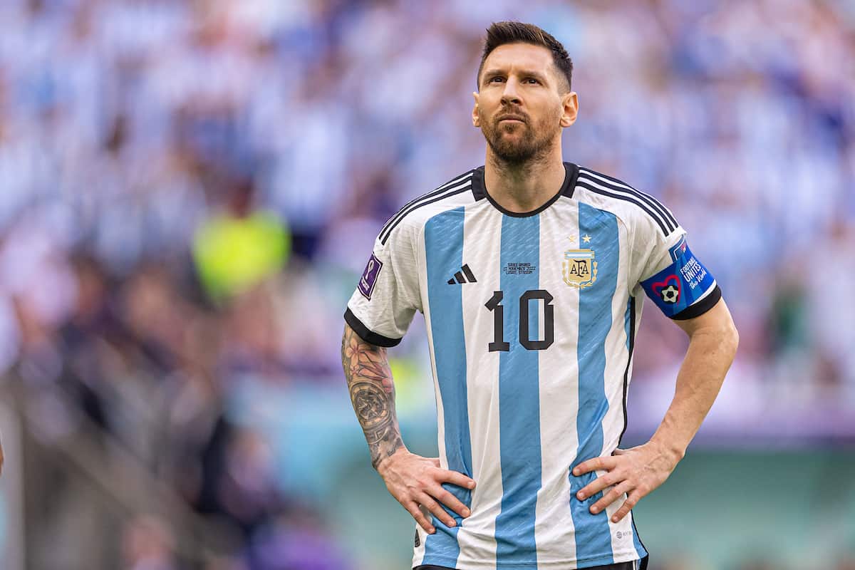 DOHA, QATAR - Tuesday, November 22, 2022: Argentina's captain Lionel Messi prepares to take a penalty kick during the FIFA World Cup Qatar 2022 Group C match between Argentina and Saudi Arabia at the Lusail Stadium. (Pic by David Rawcliffe/Propaganda)