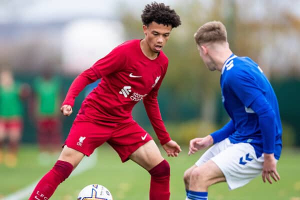 LIVERPOOL, ENGLAND - Saturday, November 26, 2022: Liverpool's Ranel Young during the Under-18 Premier League match between Everton FC Under-18's and Liverpool FC Under-18's, the "mini-mini-Merseyide Derby", at Finch Farm. (Pic by Jessica Hornby/Propaganda)