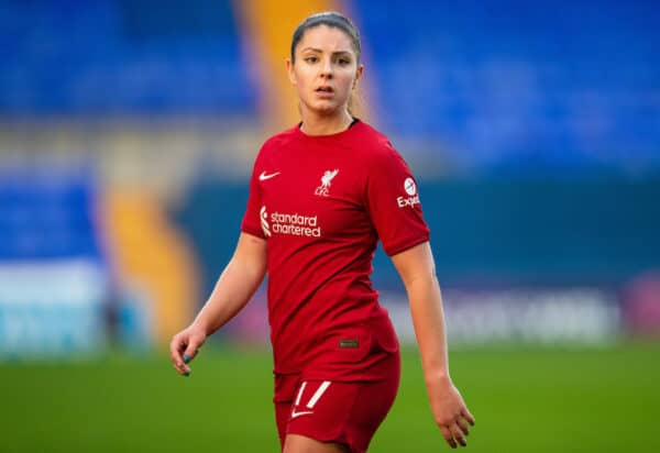 LIVERPOOL, ENGLAND - Sunday, November 27, 2022: Liverpool's Carla Humphrey during the FA Women's League Cup Group B match between Liverpool FC Women and Blackburn Rovers Ladies FC, at Prenton Park. (Pic by Jessica Hornby/Propaganda)