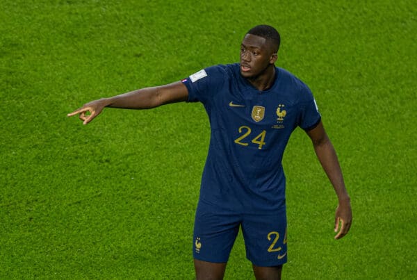 DOHA, QATAR - Wednesday, November 30, 2022: France's Ibrahima Konaté during the FIFA World Cup Qatar 2022 Group D match between Tunisia and France at the Education City Stadium. (Pic by David Rawcliffe/Propaganda)