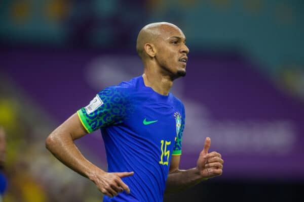 DOHA, QATAR - Friday, December 2, 2022: Brazil's Fábio Henrique Tavares 'Fabinho' during the FIFA World Cup Qatar 2022 Group G match between Cameroon and Brazil at the Lusail Stadium. (Pic by David Rawcliffe/Propaganda)