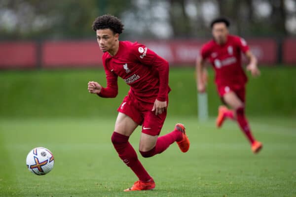 KIRKBY, ENGLAND - Saturday, December 3, 2022: Liverpool's Ranel Young during the Under-18 Premier League match between Liverpool FC Under-18's and Sunderland AFC Under-18's at the Liverpool Academy. (Pic by Jessica Hornby/Propaganda)