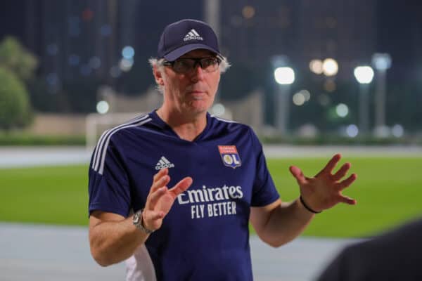 DUBAI, UNITED ARAB EMIRATES - Tuesday, December 6, 2022: Olympique Lyonnais’ head coach Laurent Blanc during a training session in the United Arab Emirates ahead of the Dubai Super Cup. The tournament will feature Liverpool FC, AC Milan, Olympique Lyonnais and Arsenal FC and take place in the Al Maktoum Stadium in Dubai. (Handout pic by Dubai Super Cup)