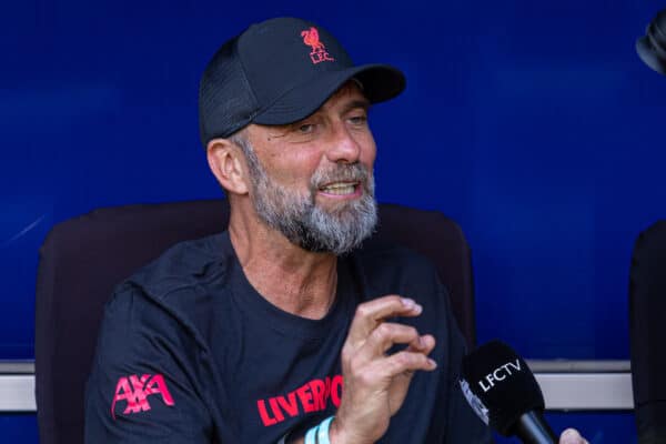 DUBAI, UNITED ARAB EMIRATES - Sunday, December 11, 2022: Liverpool's manager Jürgen Klopp is interviewed by LFC.TV before the Dubai Super Cup 2022 match between Liverpool FC and Olympique Lyonnais at Al Maktoum Stadium. (Pic by David Rawcliffe/Propaganda)