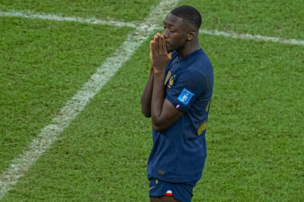 DOHA, QATAR - Sunday, December 18, 2022: France's Ibrahima Konaté looks dejected as his side lose on penalties during the FIFA World Cup Qatar 2022 Final match between Argentina and France at the Lusail Stadium. (Pic by David Rawcliffe/Propaganda)