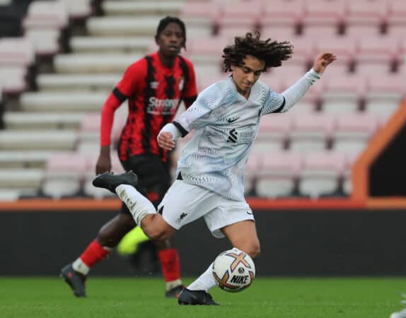 BOURNEMOUTH, ENGLAND - Thursday, December 22, 2022: Liverpool's substitute Kareem Ahmed during the FA Youth Cup 3rd Round match between AFC Bournemouth Under-18's and Liverpool FC Under-18's at the Dean Court. Liverpool won 2-1. (Pic by Rcihard Crease/Propaganda)