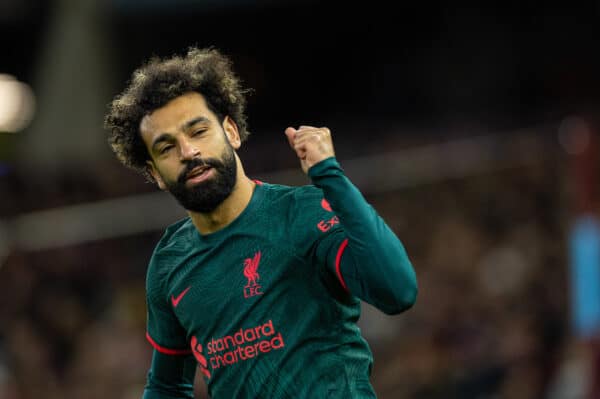 BIRMINGHAM, ENGLAND - Monday, December 26, 2022: Liverpool's Mohamed Salah celebrates after scoring the opening goal during the FA Premier League match between Aston Villa FC and Liverpool FC at Villa Park. (Pic by David Rawcliffe/Propaganda)