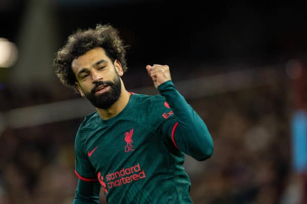 BIRMINGHAM, ENGLAND - Monday, December 26, 2022: Liverpool's Mohamed Salah celebrates after scoring the opening goal during the FA Premier League match between Aston Villa FC and Liverpool FC at Villa Park. (Pic by David Rawcliffe/Propaganda)