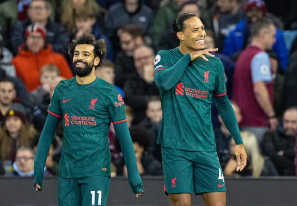 BIRMINGHAM, ENGLAND - Monday, December 26, 2022: Liverpool's Virgil van Dijk (R) celebrates after scoring the second goal during the FA Premier League match between Aston Villa FC and Liverpool FC at Villa Park. (Pic by David Rawcliffe/Propaganda)