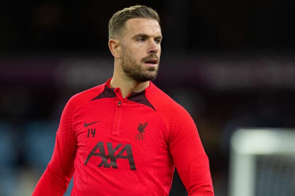 BIRMINGHAM, ENGLAND - Monday, December 26, 2022: Liverpool's captain Jordan Henderson during the pre-match warm-up before the FA Premier League match between Aston Villa FC and Liverpool FC at Villa Park. (Pic by David Rawcliffe/Propaganda)