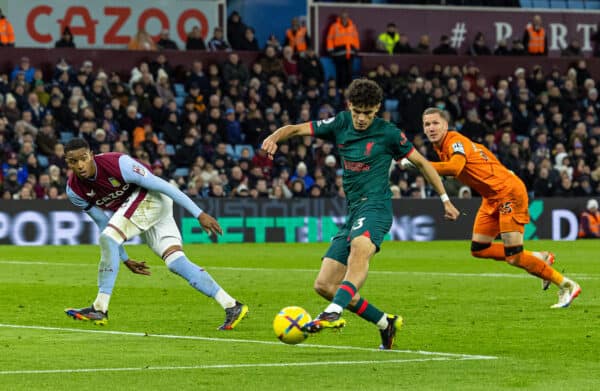 BIRMINGHAM, ENGLAND - Monday, December 26, 2022: Liverpool's Stefan Bajcetic scores the third goal during the FA Premier League match between Aston Villa FC and Liverpool FC at Villa Park. (Pic by David Rawcliffe/Propaganda)