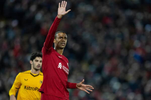 LIVERPOOL, ENGLAND - Saturday, January 7, 2023: Liverpool's Joël Matip during the FA Cup 3rd Round match between Liverpool FC and Wolverhampton Wanderers FC at Anfield. (Pic by David Rawcliffe/Propaganda)