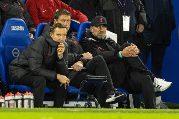 BRIGHTON & HOVE, ENGLAND - Saturday, January 14, 2023: Liverpool's manager Jürgen Klopp looks dejected during the FA Premier League match between Brighton & Hove Albion FC and Liverpool FC at the Falmer Stadium. (Pic by David Rawcliffe/Propaganda)