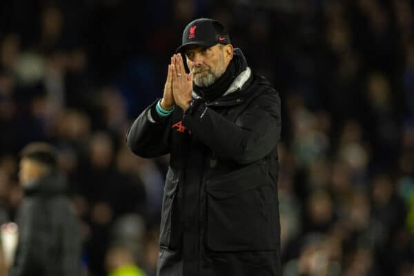 BRIGHTON & HOVE, ENGLAND - Saturday, January 14, 2023: Liverpool's manager Jürgen Klopp looks dejected after the FA Premier League match between Brighton & Hove Albion FC and Liverpool FC at the Falmer Stadium. (Pic by David Rawcliffe/Propaganda)