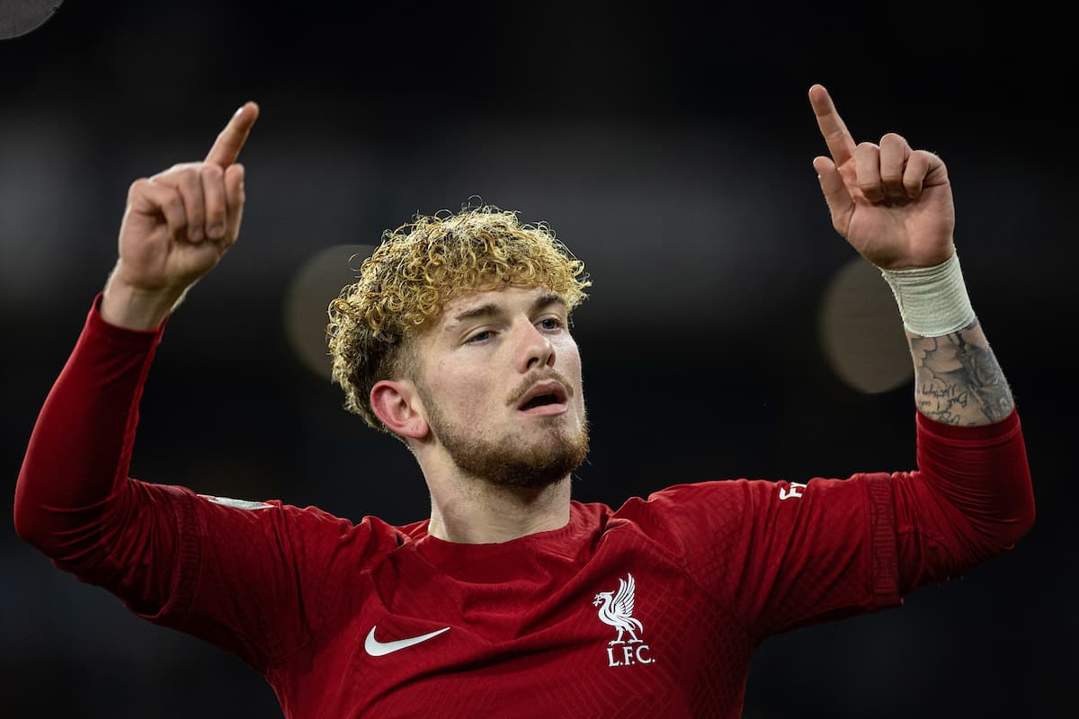 WOLVERHAMPTON, ENGLAND - Tuesday, January 17, 2023: Liverpool's Harvey Elliott celebrates after scoring the first goal during the FA Cup 3rd Round Replay match between Wolverhampton Wanderers FC and Liverpool FC at Molineux Stadium. (Pic by David Rawcliffe/Propaganda)