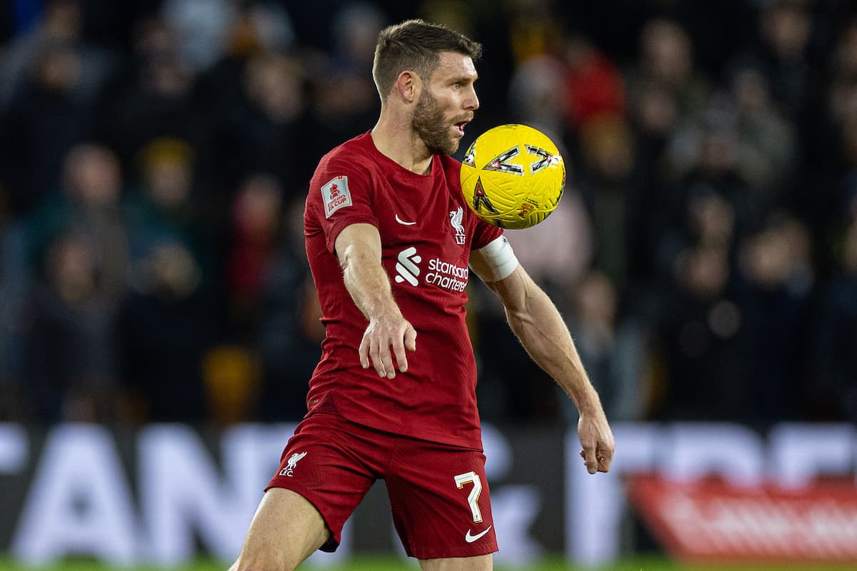 WOLVERHAMPTON, ENGLAND - Tuesday, January 17, 2023: Liverpool's captain James Milner during the FA Cup 3rd Round Replay match between Wolverhampton Wanderers FC and Liverpool FC at Molineux Stadium. (Pic by David Rawcliffe/Propaganda)