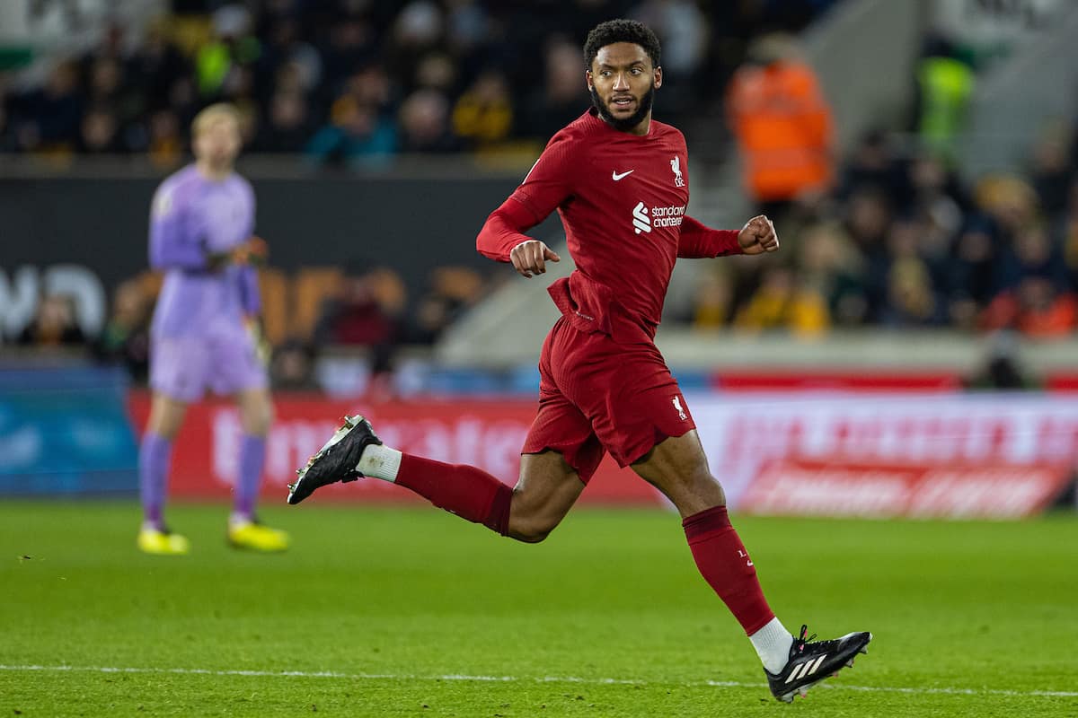 WOLVERHAMPTON, ENGLAND - Tuesday, January 17, 2023: Liverpool's Joe Gomez during the FA Cup 3rd Round Replay match between Wolverhampton Wanderers FC and Liverpool FC at Molineux Stadium. (Pic by David Rawcliffe/Propaganda)