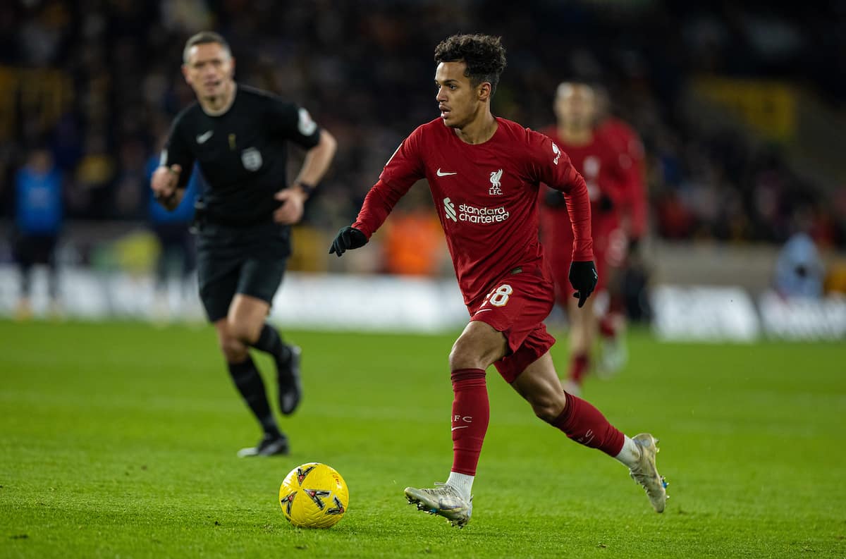 WOLVERHAMPTON, ENGLAND - Tuesday, January 17, 2023: Liverpool's Fábio Carvalho during the FA Cup 3rd Round Replay match between Wolverhampton Wanderers FC and Liverpool FC at Molineux Stadium. (Pic by David Rawcliffe/Propaganda)