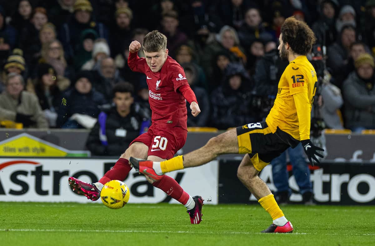 WOLVERHAMPTON, ENGLAND - Tuesday, January 17, 2023: Liverpool's Ben Doak during the FA Cup 3rd Round Replay match between Wolverhampton Wanderers FC and Liverpool FC at Molineux Stadium. (Pic by David Rawcliffe/Propaganda)