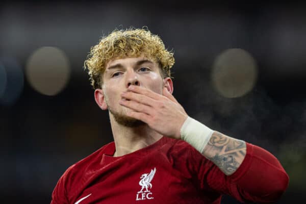 WOLVERHAMPTON, ENGLAND - Tuesday, January 17, 2023: Liverpool's Harvey Elliott celebrates after scoring the first goal during the FA Cup 3rd Round Replay match between Wolverhampton Wanderers FC and Liverpool FC at Molineux Stadium. (Pic by David Rawcliffe/Propaganda)