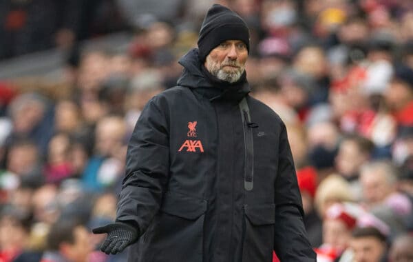 LIVERPOOL, ENGLAND - Saturday, January 21, 2023: Liverpool's manager Jürgen Klopp during the FA Premier League match between Liverpool FC and Chelsea FC at Anfield. (Pic by David Rawcliffe/Propaganda)