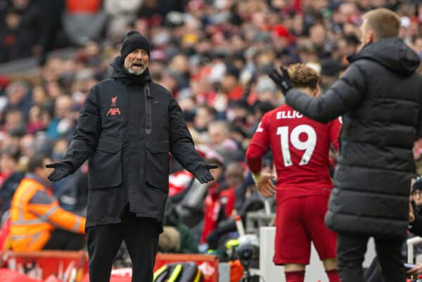 LIVERPOOL, ENGLAND - Saturday, January 21, 2023: Liverpool's manager Jürgen Klopp during the FA Premier League match between Liverpool FC and Chelsea FC at Anfield. (Pic by David Rawcliffe/Propaganda)