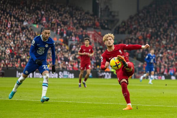 LIVERPOOL, ENGLAND - Saturday, January 21, 2023: Liverpool's Harvey Elliott during the FA Premier League match between Liverpool FC and Chelsea FC at Anfield. (Pic by David Rawcliffe/Propaganda)