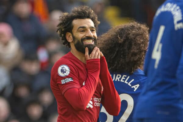 LIVERPOOL, ENGLAND - Saturday, January 21, 2023: Liverpool's Mohamed Salah looks dejected after missing a chance during the FA Premier League match between Liverpool FC and Chelsea FC at Anfield. (Pic by David Rawcliffe/Propaganda)