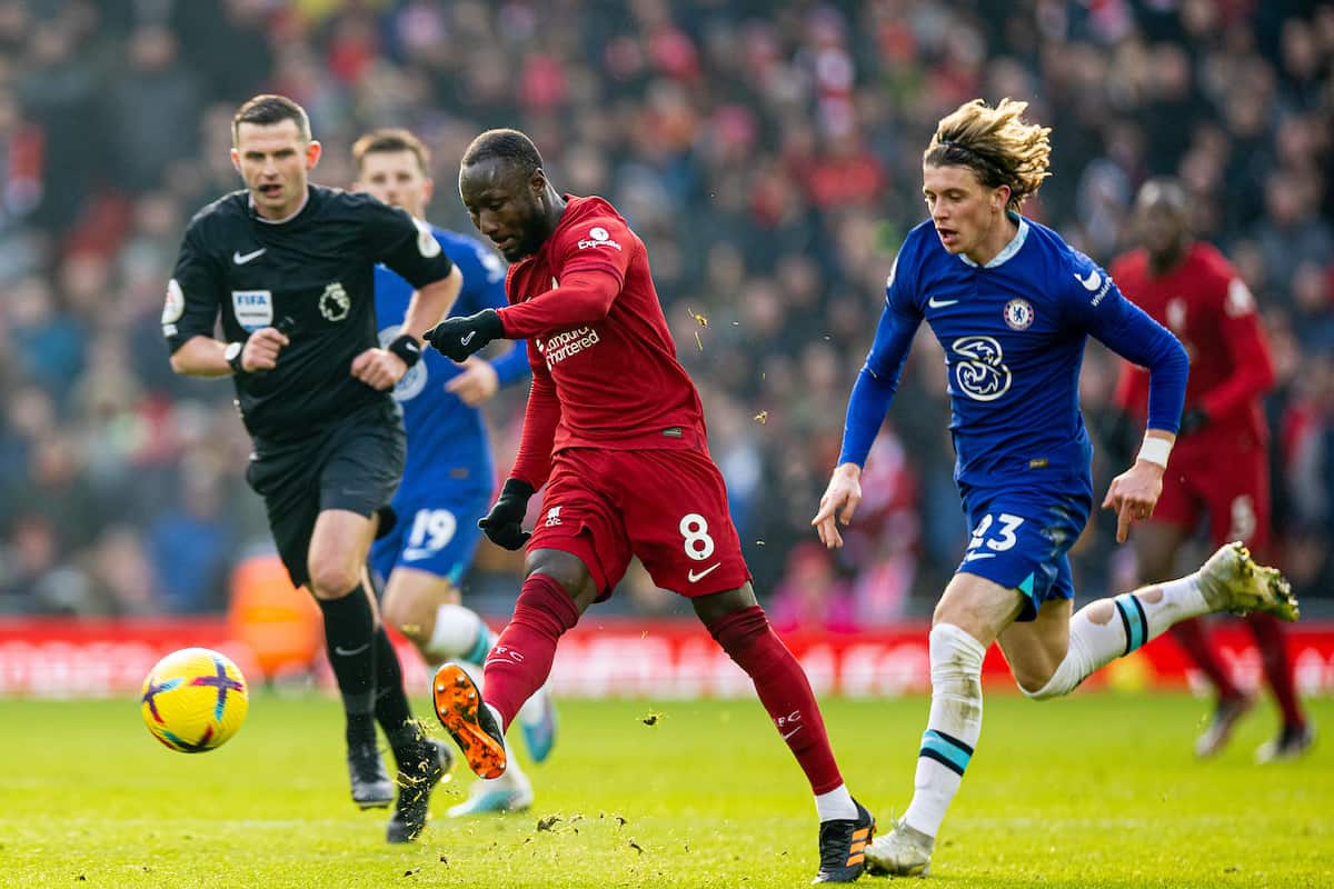 LIVERPOOL, ENGLAND - Saturday, January 21, 2023: Liverpool's Naby Keita during the FA Premier League match between Liverpool FC and Chelsea FC at Anfield. (Pic by David Rawcliffe/Propaganda)