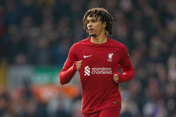 LIVERPOOL, ENGLAND - Saturday, January 21, 2023: Liverpool's Trent Alexander-Arnold during the FA Premier League match between Liverpool FC and Chelsea FC at Anfield. (Pic by David Rawcliffe/Propaganda)