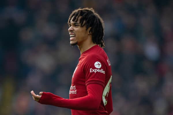 LIVERPOOL, ENGLAND - Saturday, January 21, 2023: Liverpool's Trent Alexander-Arnold during the FA Premier League match between Liverpool FC and Chelsea FC at Anfield. (Pic by David Rawcliffe/Propaganda)